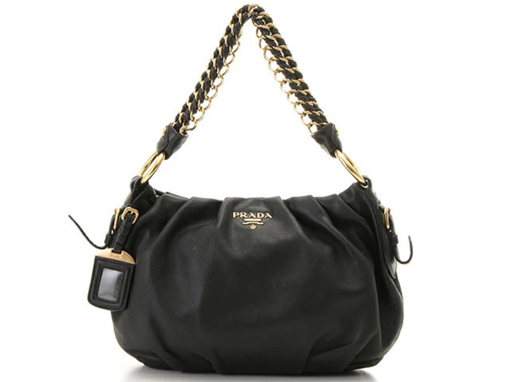 Prada nappa leather shoulder bag softly gathered interwoven chain Black